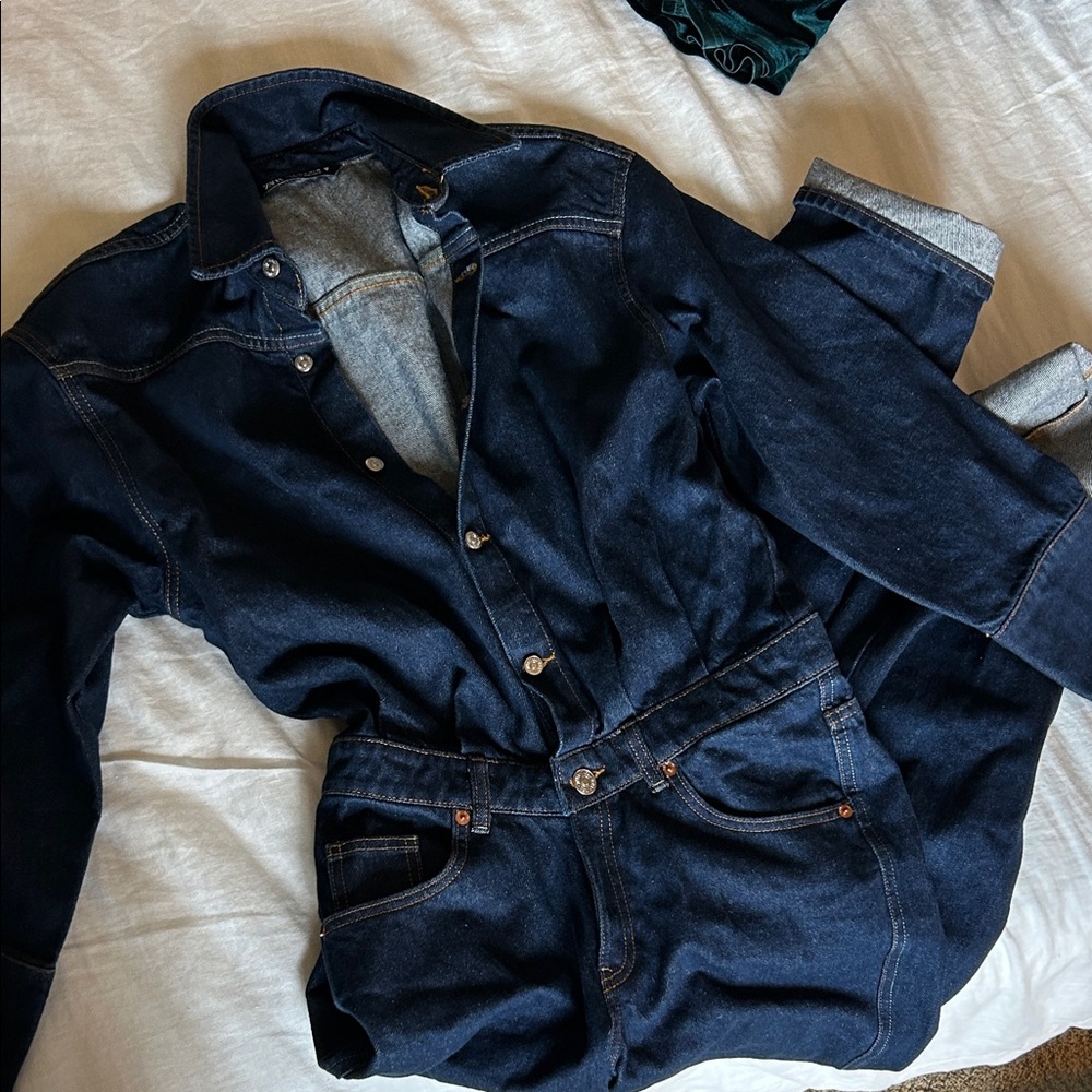 ZARA Dark Blue Denim Jumpsuit